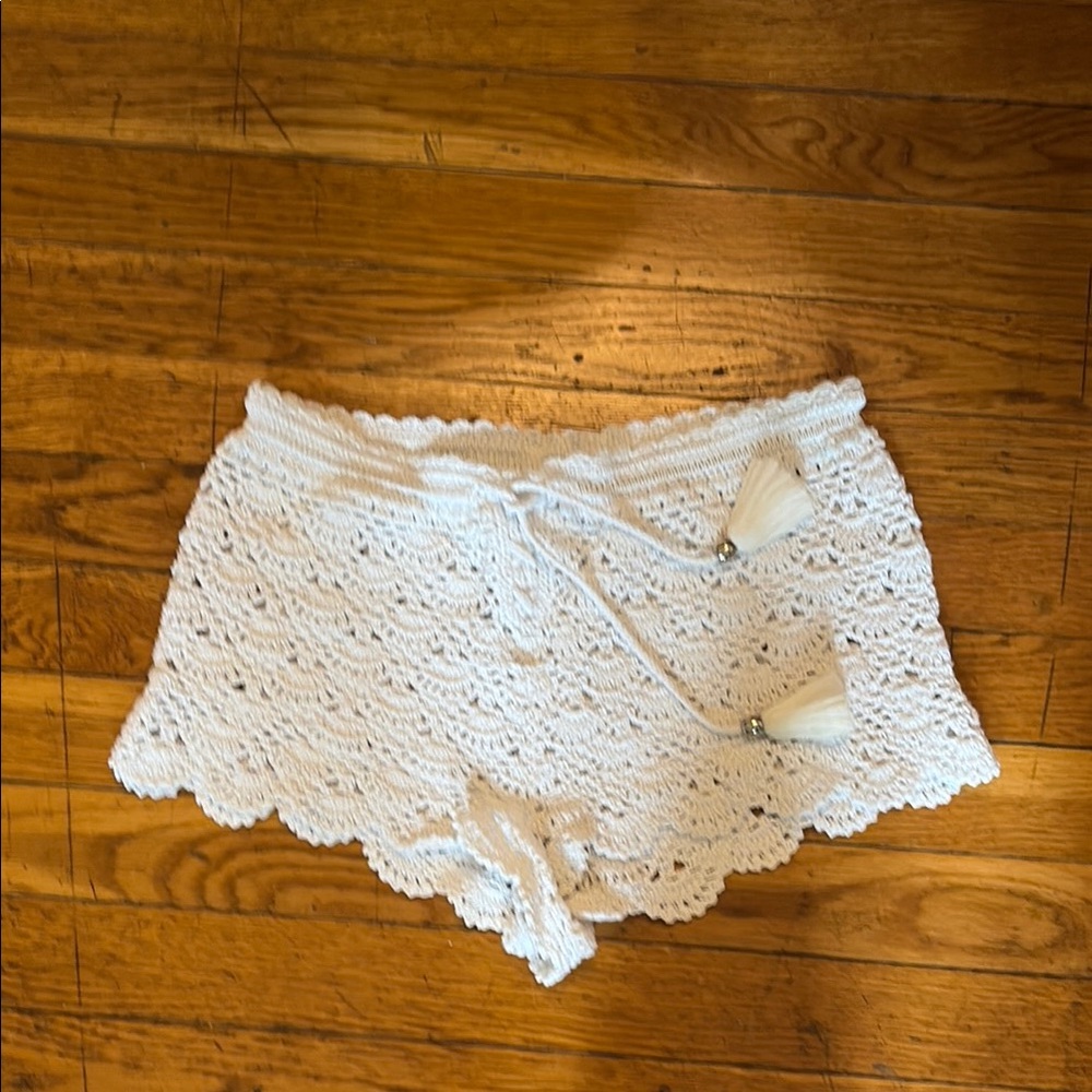 Poupette St. Barth High Waist White Lace Shorts